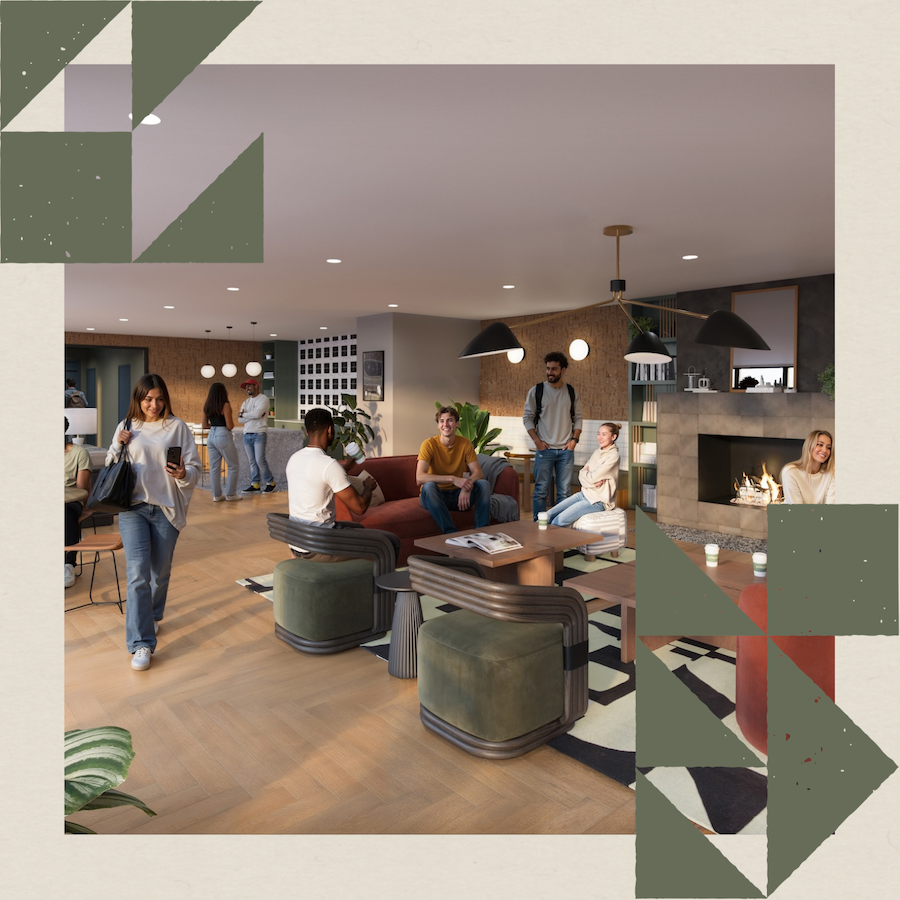 Rendering of the lobby lounge at Rambler College Park North