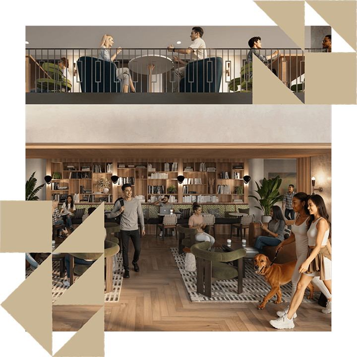 Rendering of the café lounge at Rambler College Park North