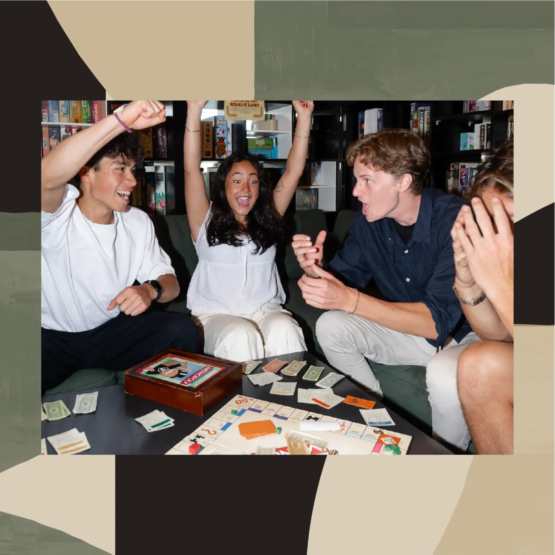 Residents playing board games in the lounge at Rambler College Park North