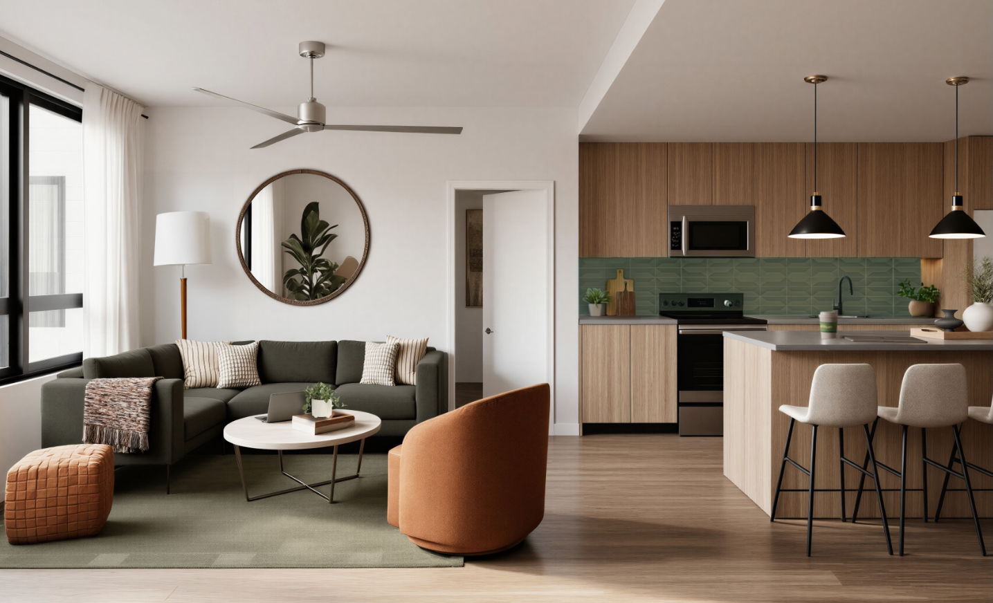Rendering of an apartment interior at Rambler College Park North