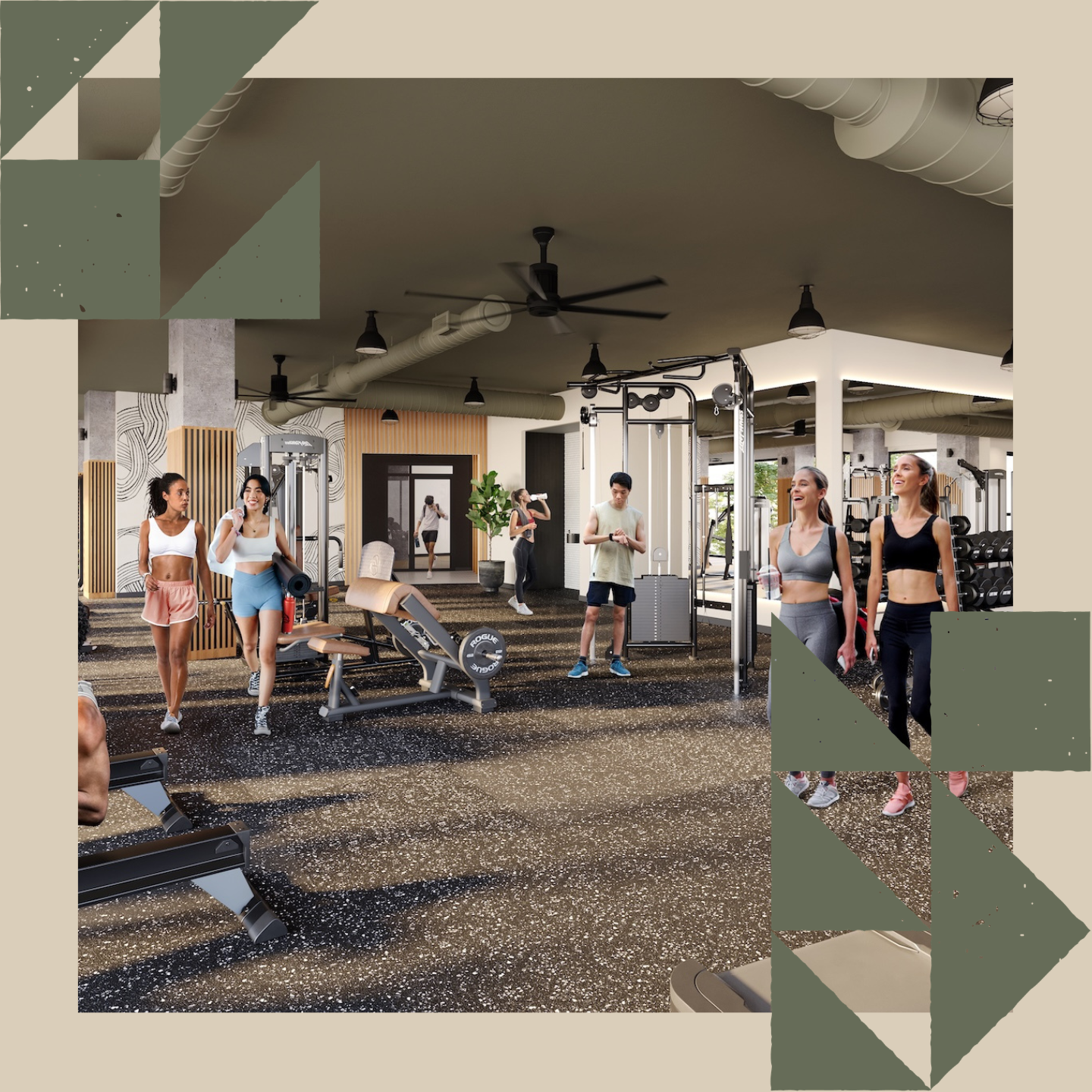 Rendering of the outdoor fitness terrace at Rambler College Park North