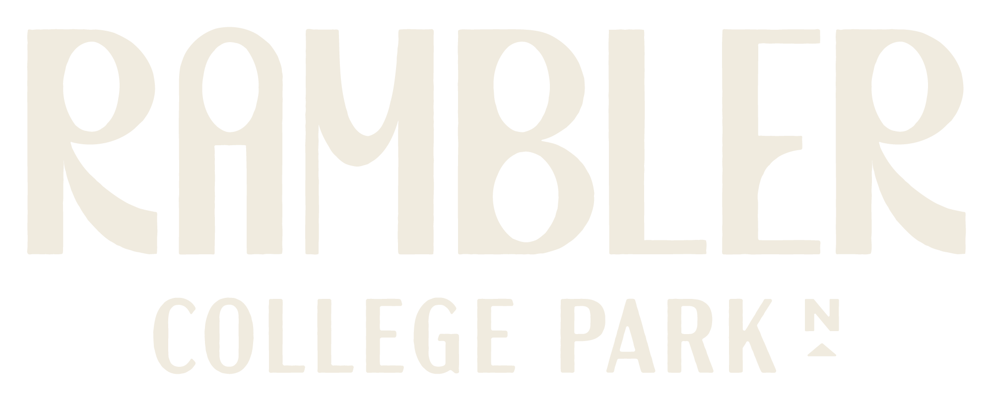 Text logo with RAMBLER in large uppercase letters and COLLEGE PARK in smaller uppercase letters beneath it, with a small superscript N at the end. The text is light beige on a white background.