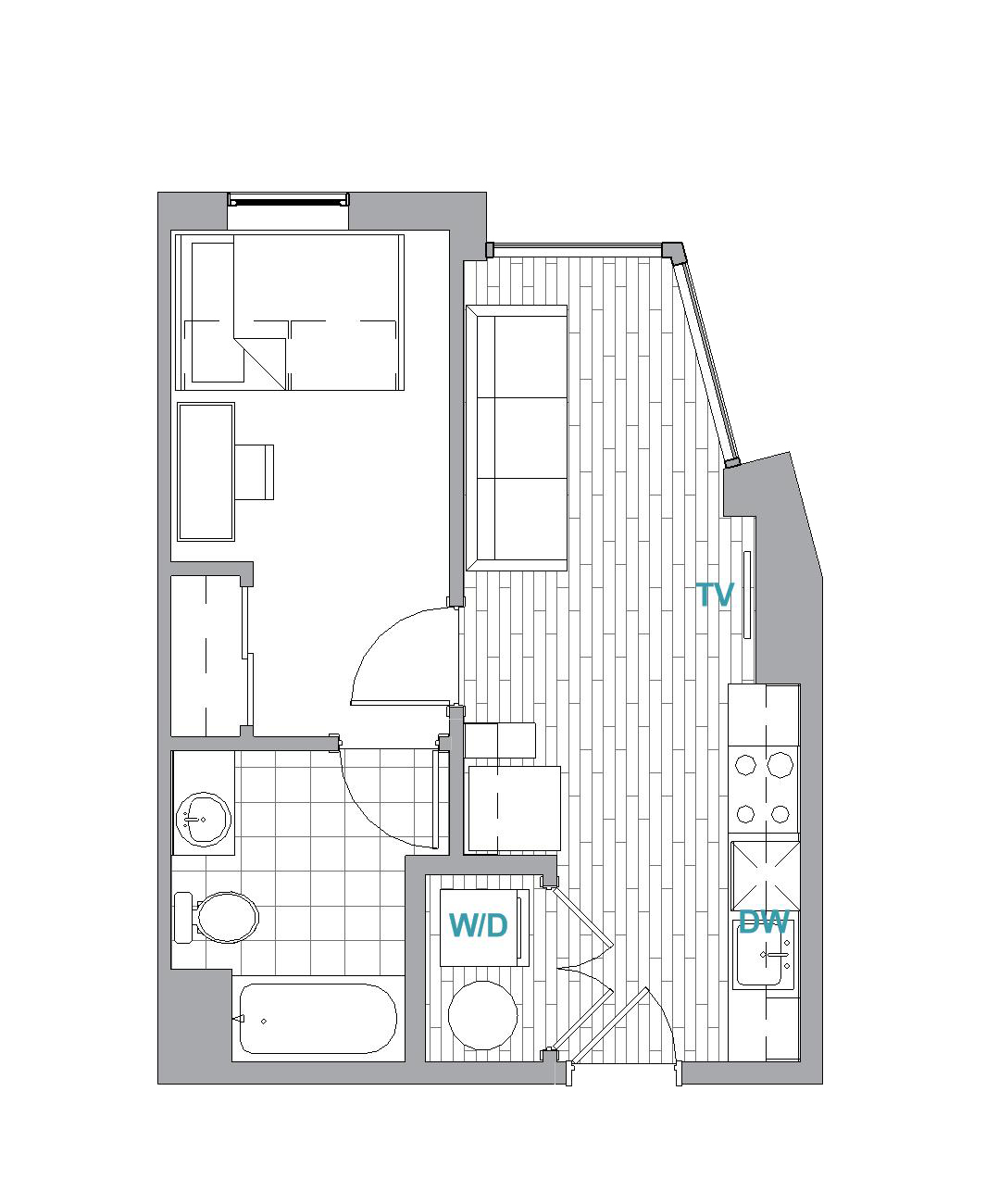Landmark College Park floor plan 1br/1ba layout version a
