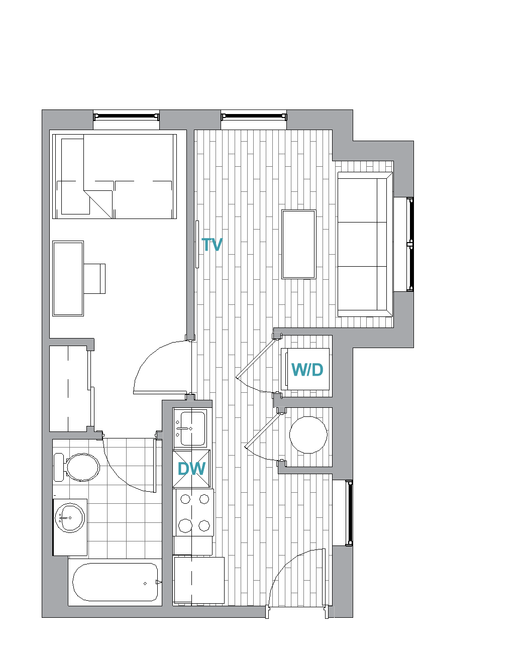 Landmark College Park floor plan 1br/1ba layout version B