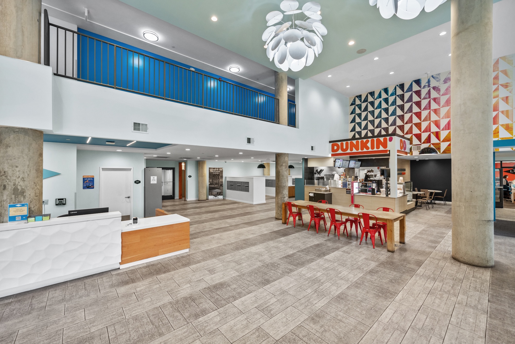 Dunkin' Donuts located in the lobby of the Rambler College Park South student apartment near UMD.