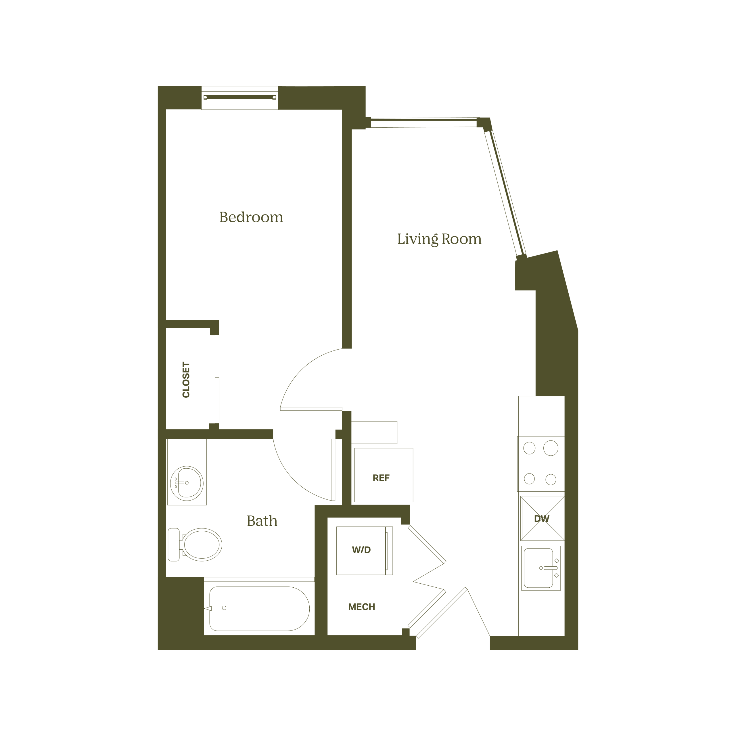 2D Floorplan Rambler College Park South Student Apartment Unit 1x1A The Lehigh