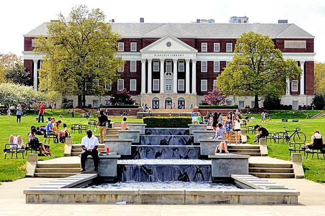 McKeldin Mall fountain and lawn. 