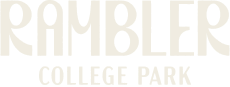The image shows the words RAMBLER in large letters and COLLEGE PARK in smaller letters underneath, both in a light, minimalist font on a white background.