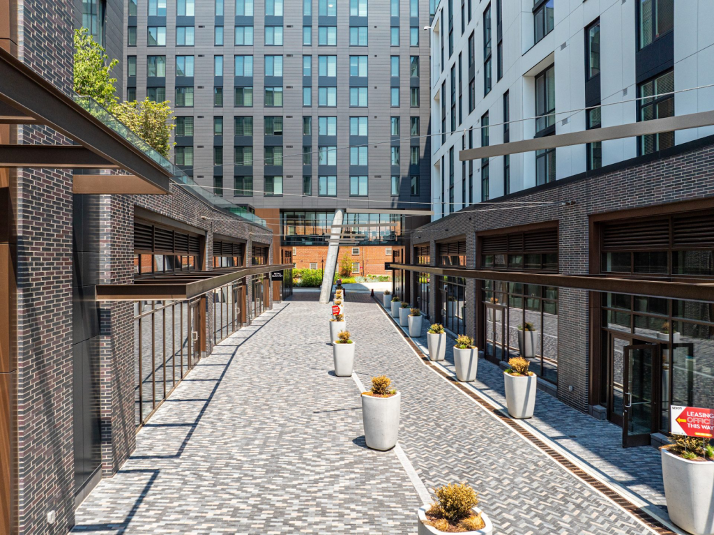 Corridor view of The Union’s external amenities.