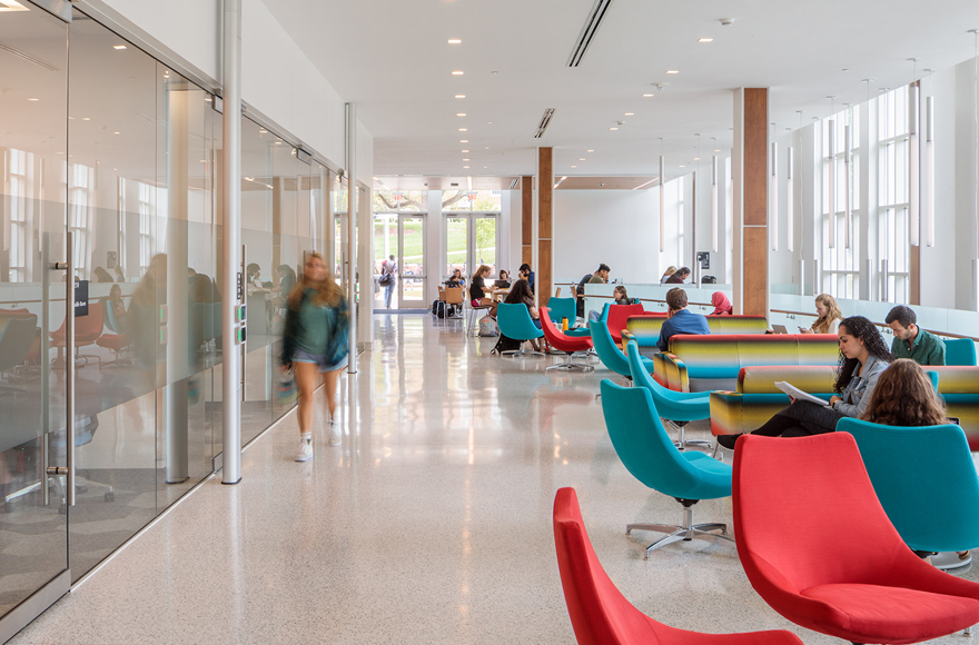 Study spots at Edward St. John Teaching and Learning Center.