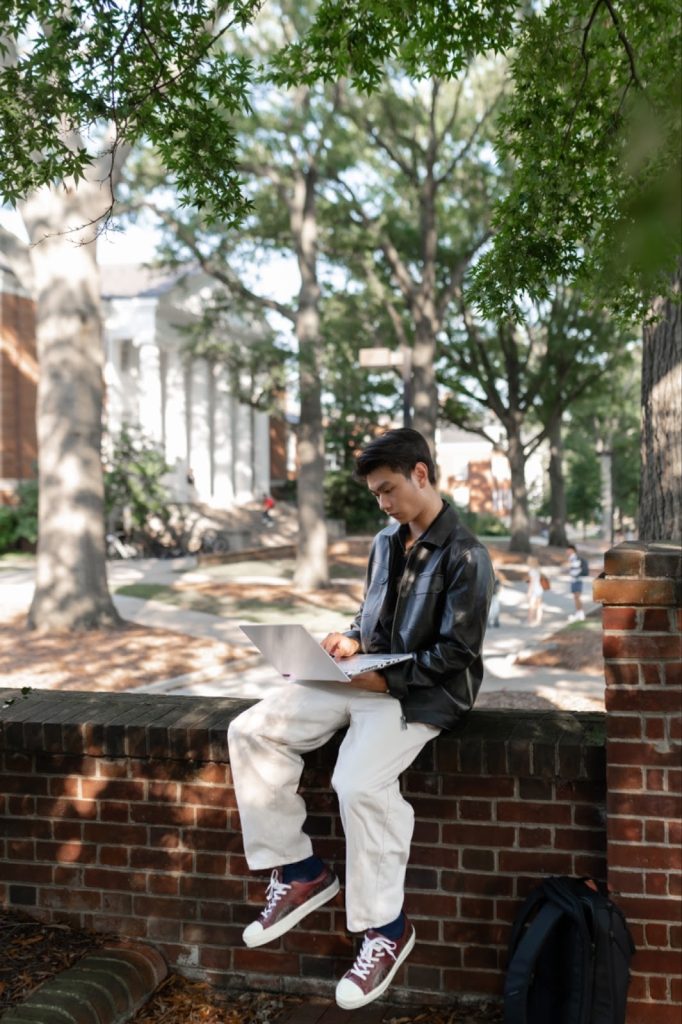 Student studying on campus at UMD.