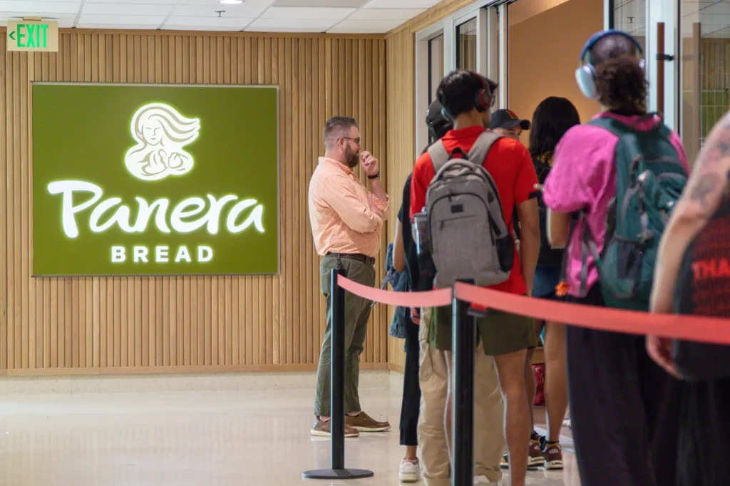 Students gathered in line at Panera Bread located in STAMP student union.