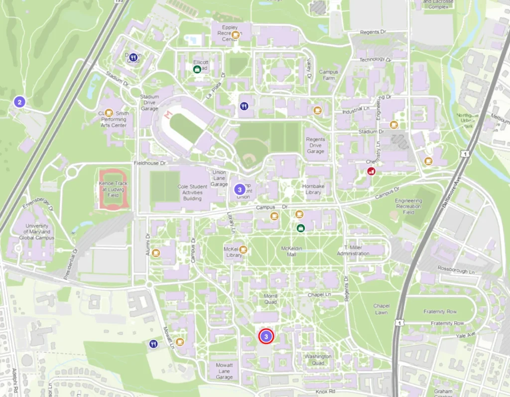 Map of On-Campus Dining.