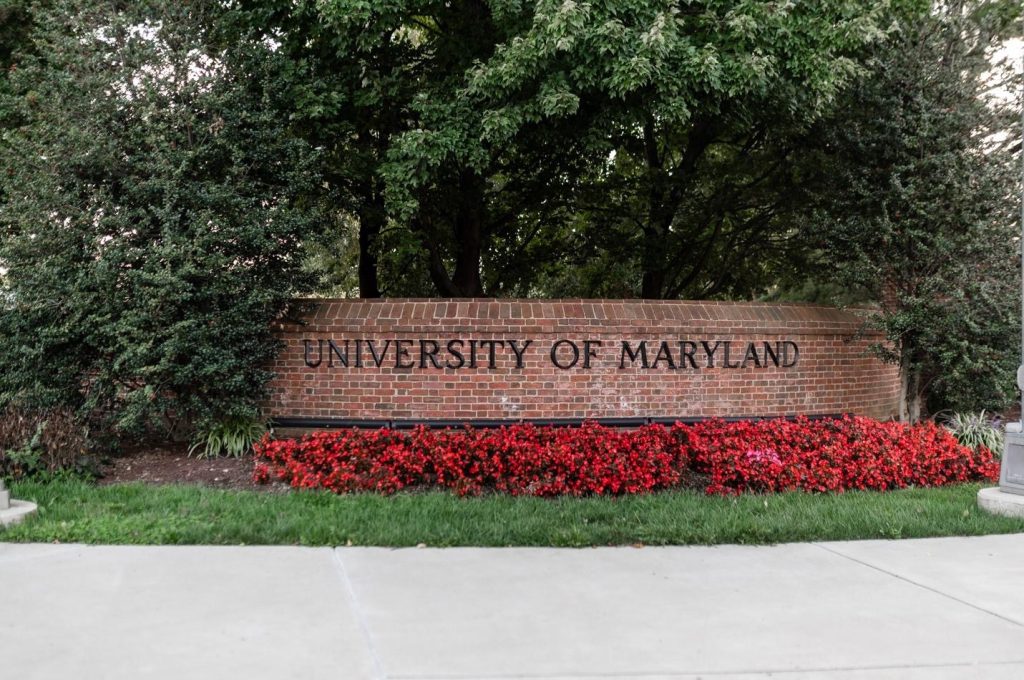 The University of Maryland entrance sign. 