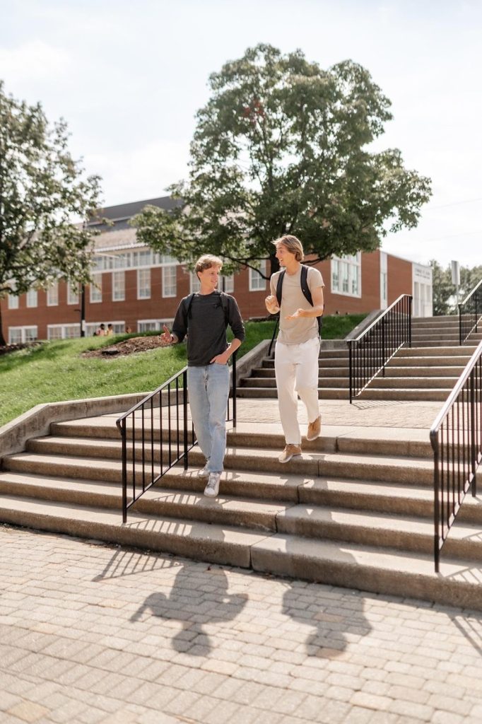 Roommates walking to class on North Campus at UMD. 