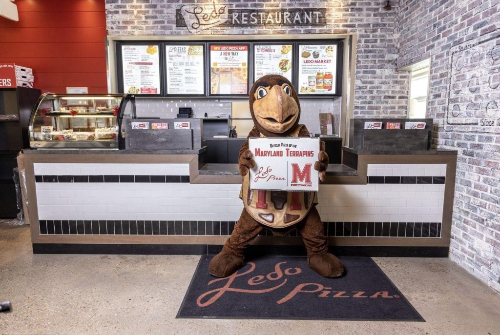 Testudo in Ledo’s Pizza at UMD College Park.