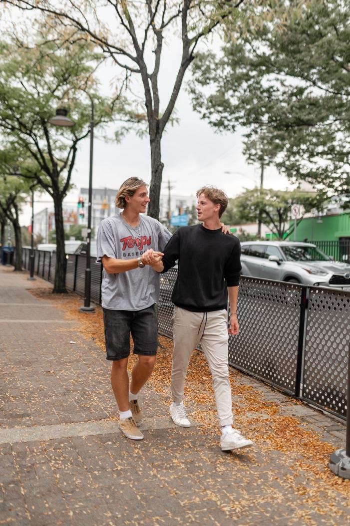 Students walking in Old Town, College Park.