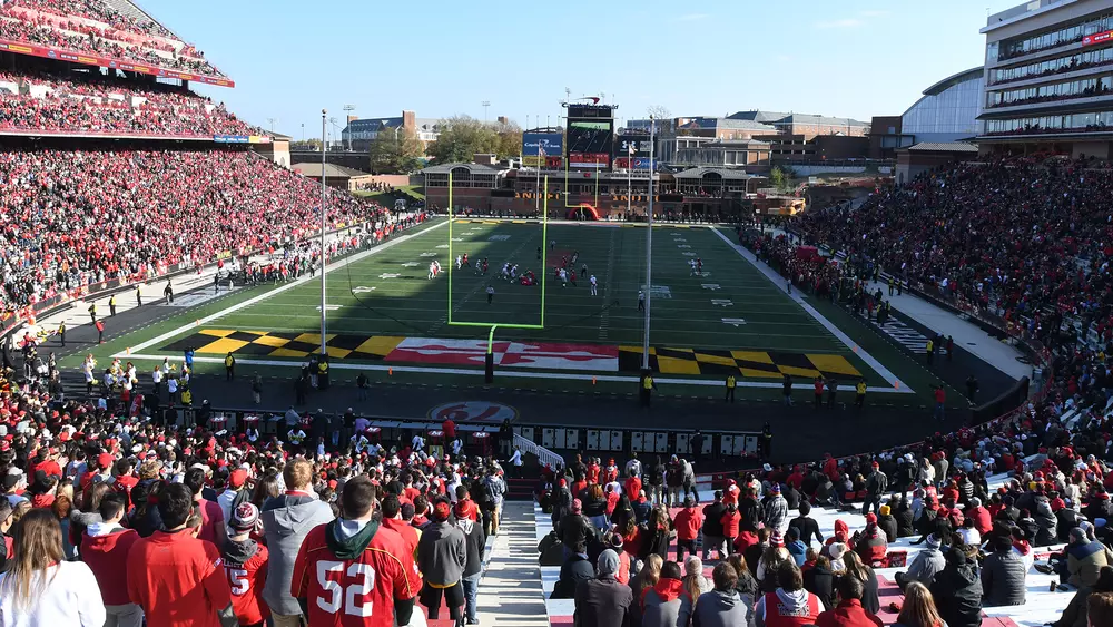 Secu Stadium packed with UMD students on a gameday.