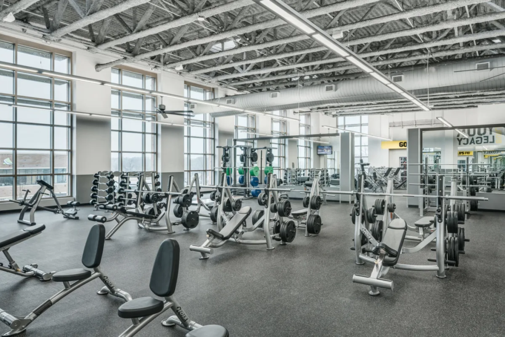 Strength training area at Gold’s Gym.