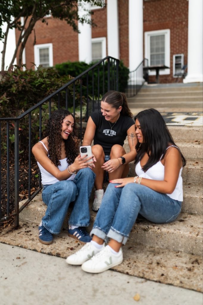 Students hanging out near Frat Row at the University of Maryland.