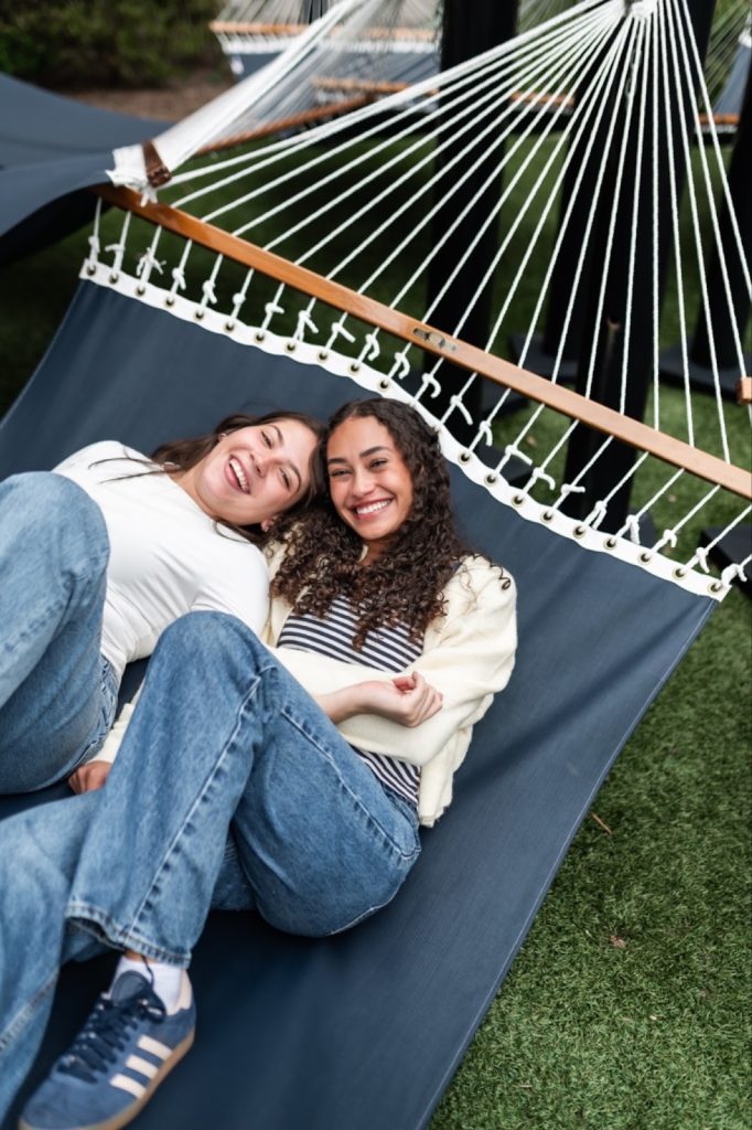 Students enjoying the courtyard at their student apartment in College Park, MD near UMD.