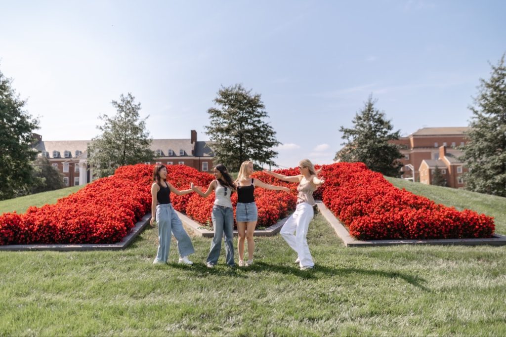 Students at the “”M” on campus. 