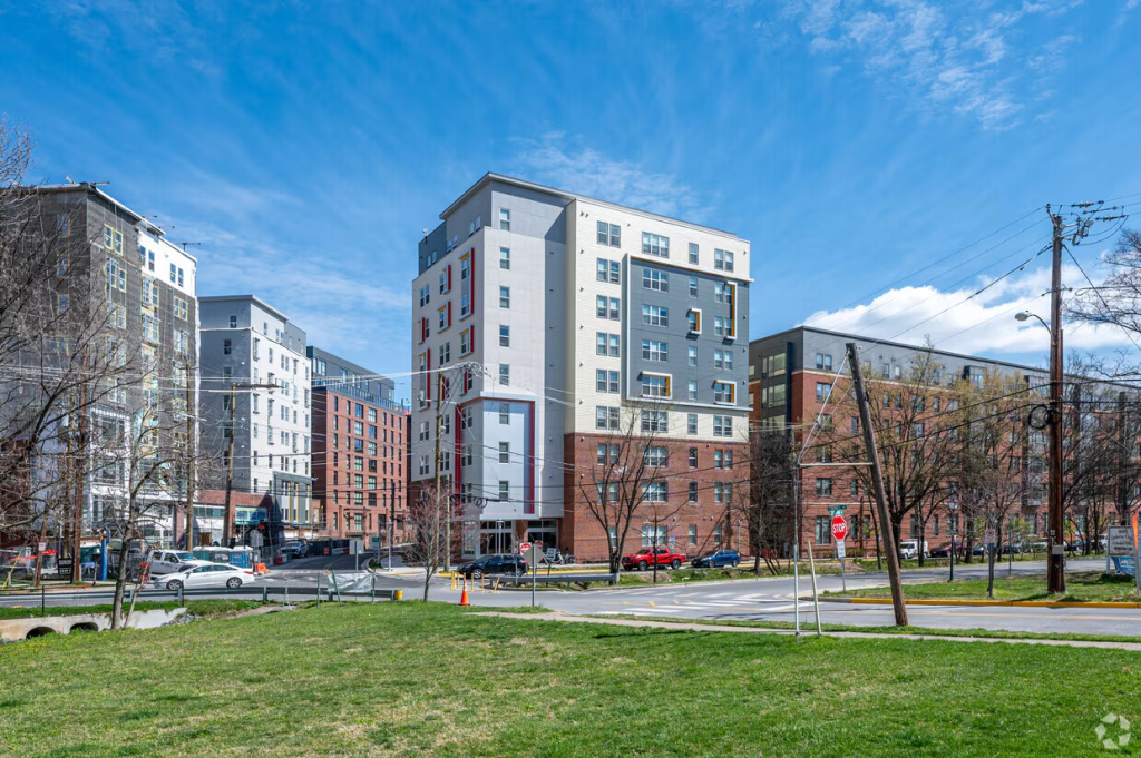 Daytime downtown view of Aspen Heights College Park in Maryland.
