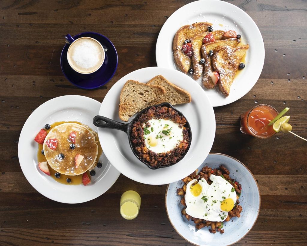 Brunch food offerings at Busboys and Poets near UMD.