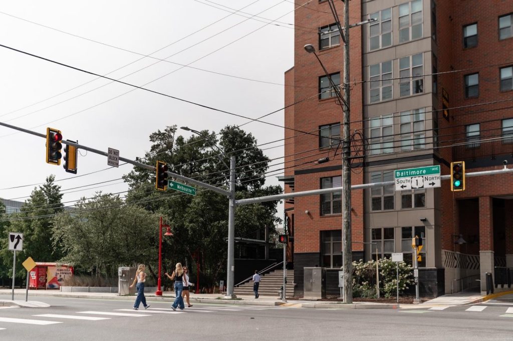 Students walking on Baltimore Ave, more popularly known as the Route 1 stretch.
