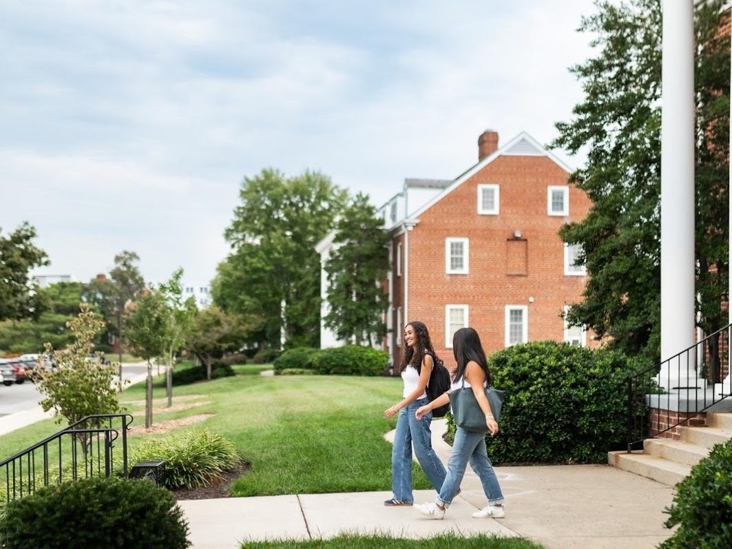 Students walking on Greek Row, near UMD campus.