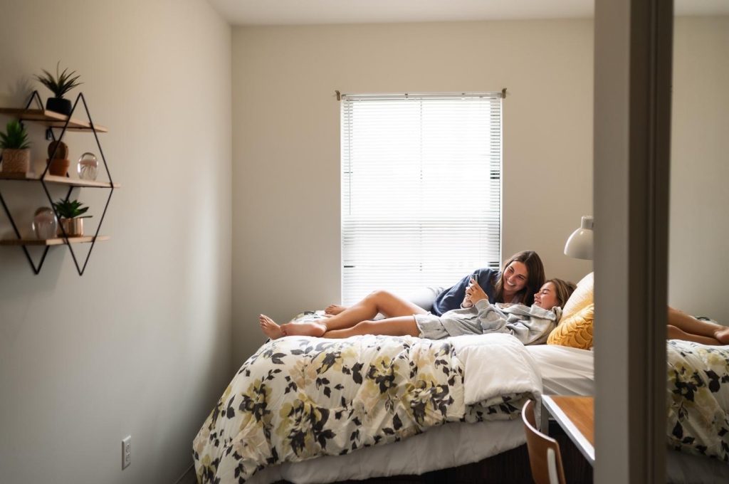 Modern student apartment living at the University of Maryland.