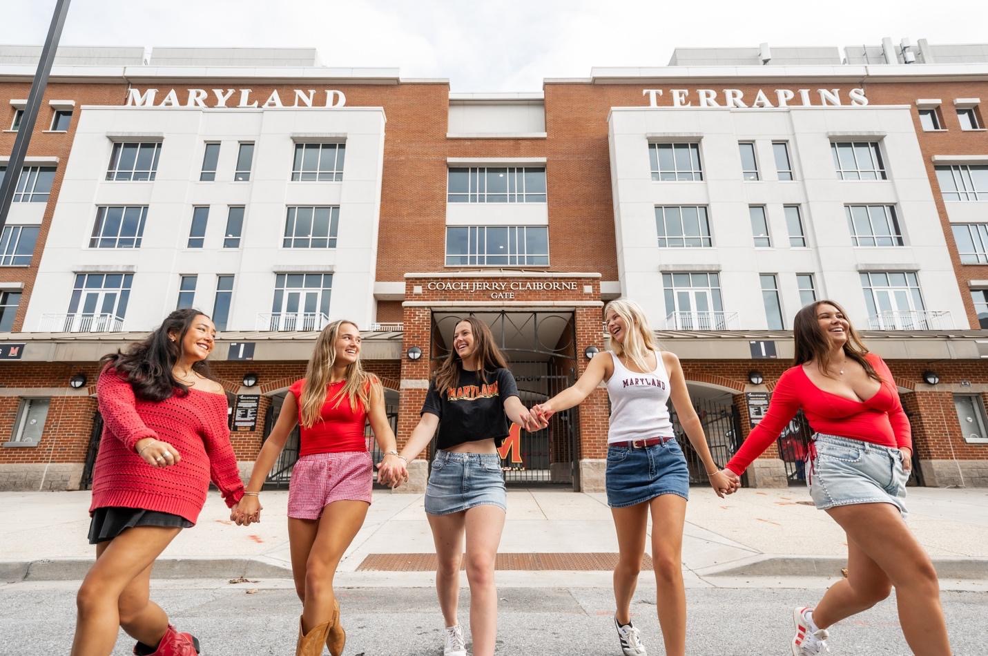 Students walking outside of SECU Stadium. 