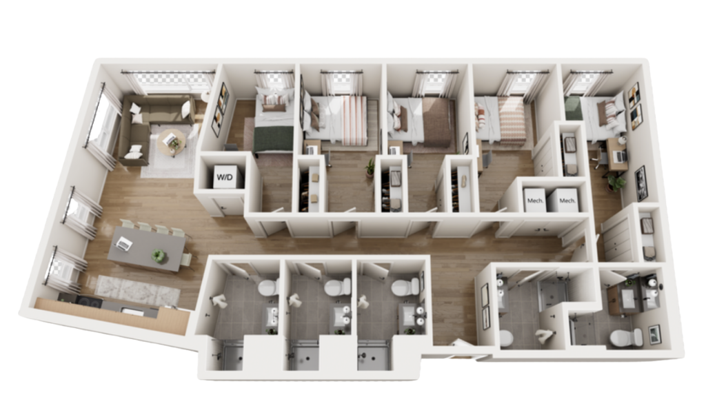 Representative rendering of Rambler’s five bedroom apartment.