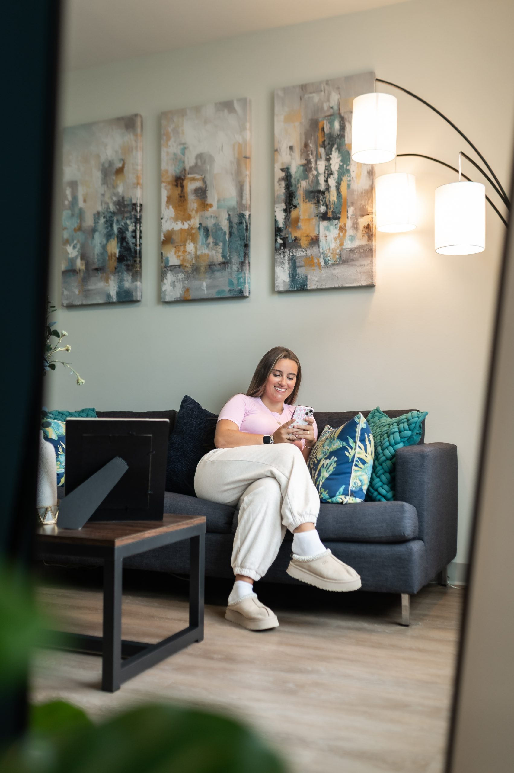 Student in her off-campus apartment near UMD campus.