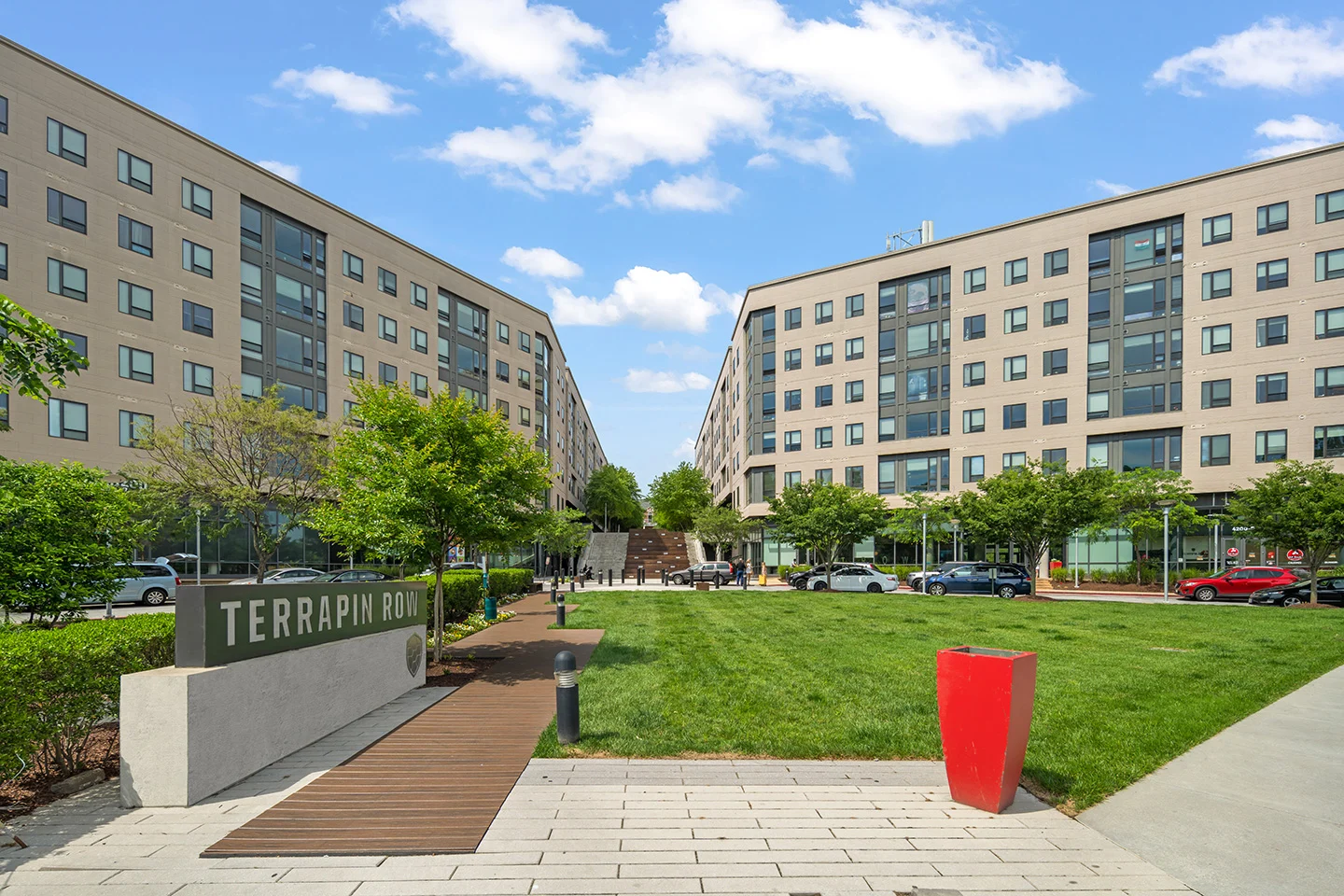 Outside view of Terrapin Row apartment buildings.