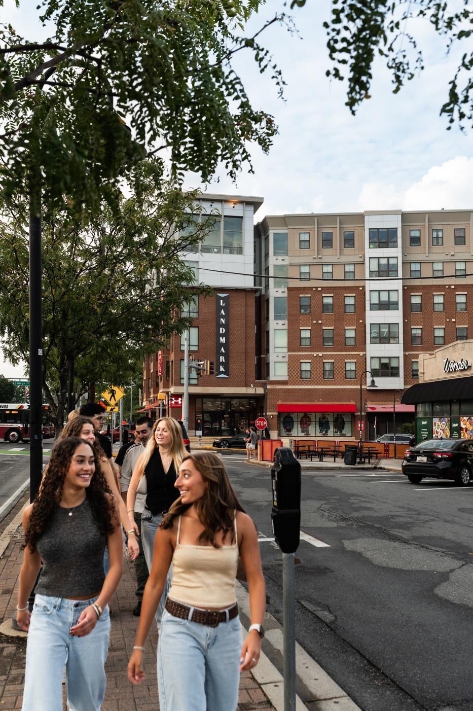 Students walking in Old Town, near Landmark College Park. 