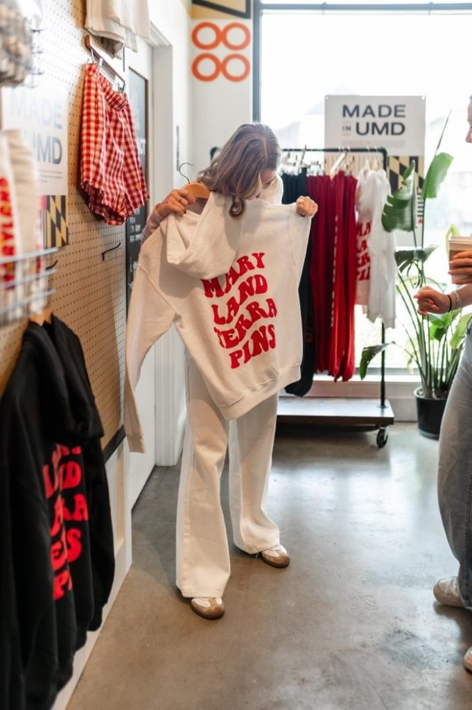Students shopping at Shop Made in Maryland, a coffee shop and local store at UMD.