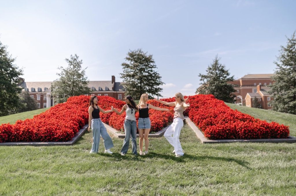 Students gathered on the ‘M’, a popular spot on campus. 
