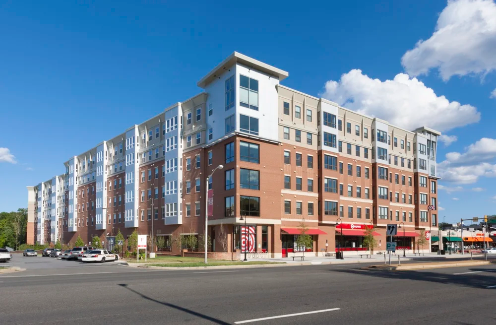 Exterior Rendering of Landmark Apartments.