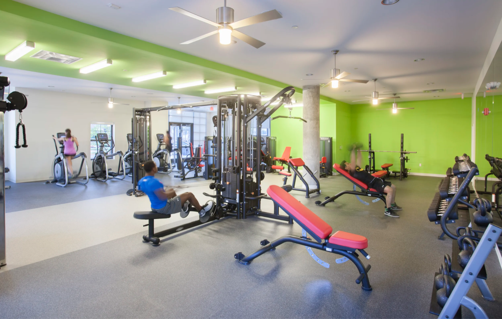 Fitness center at Landmark Apartments. 