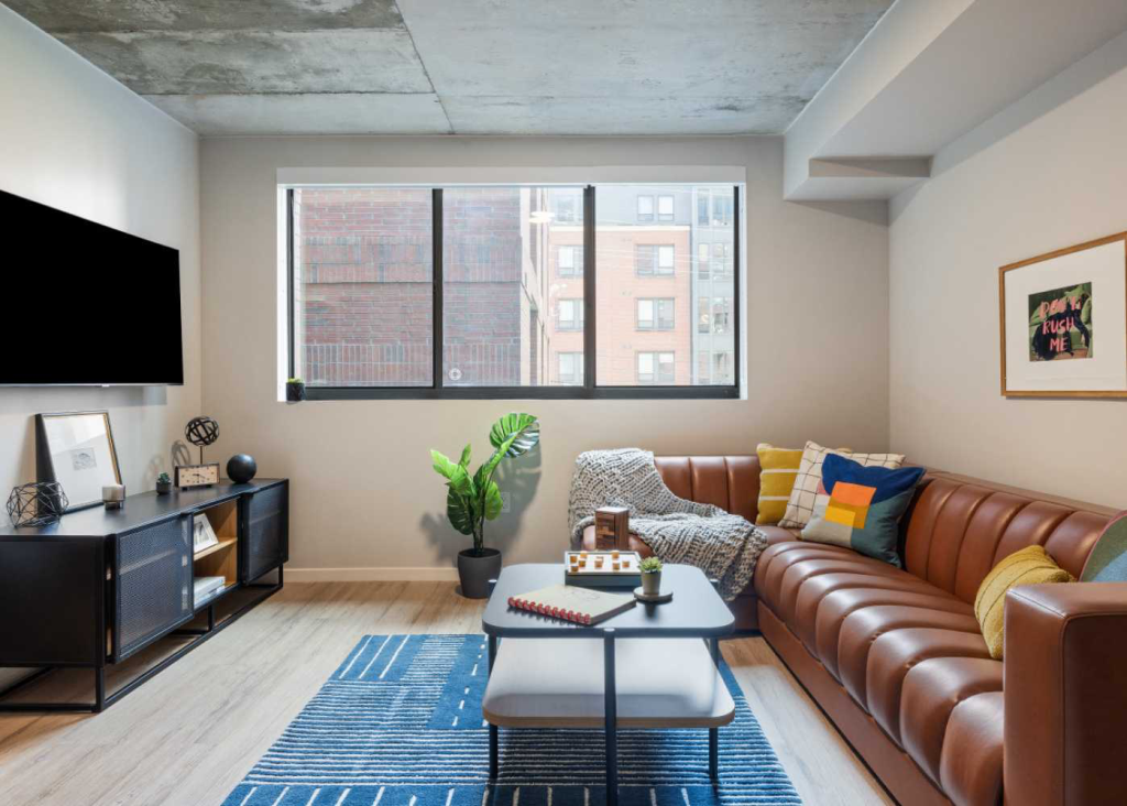 Rendering of Living Room at Hub College Park