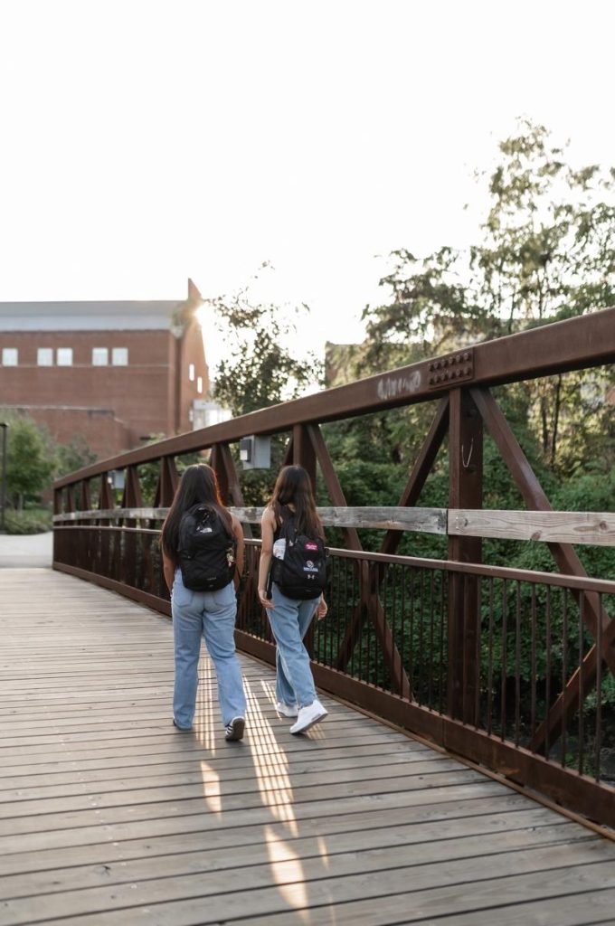 Students walking on UMD campus. 