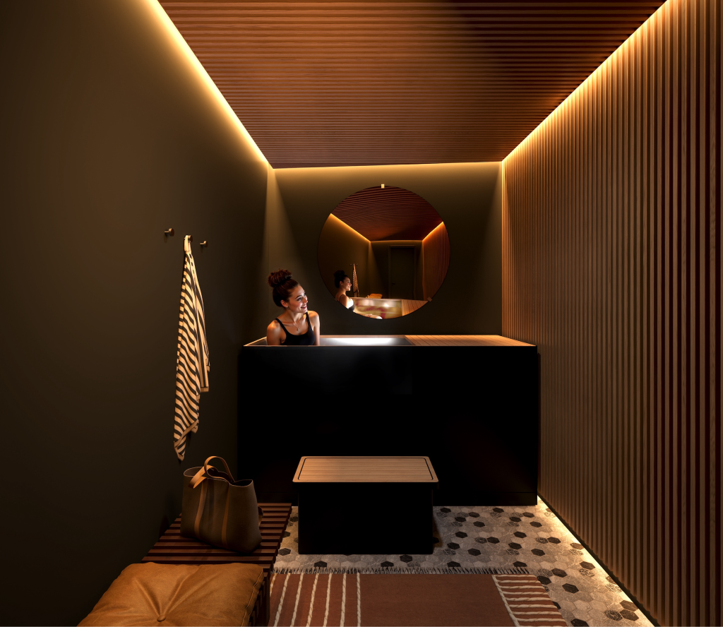 Interior rendering of Rambler College Park North’s cold plunge opening in Fall 2027.
