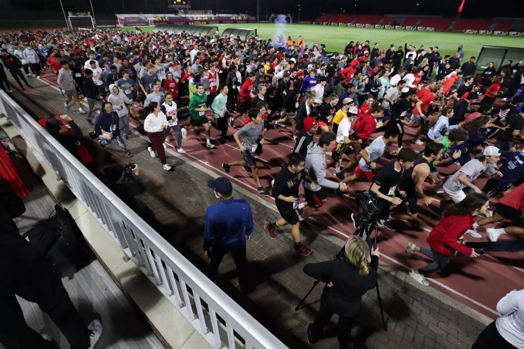 Students participating in the Midnight Mile at UMD.  