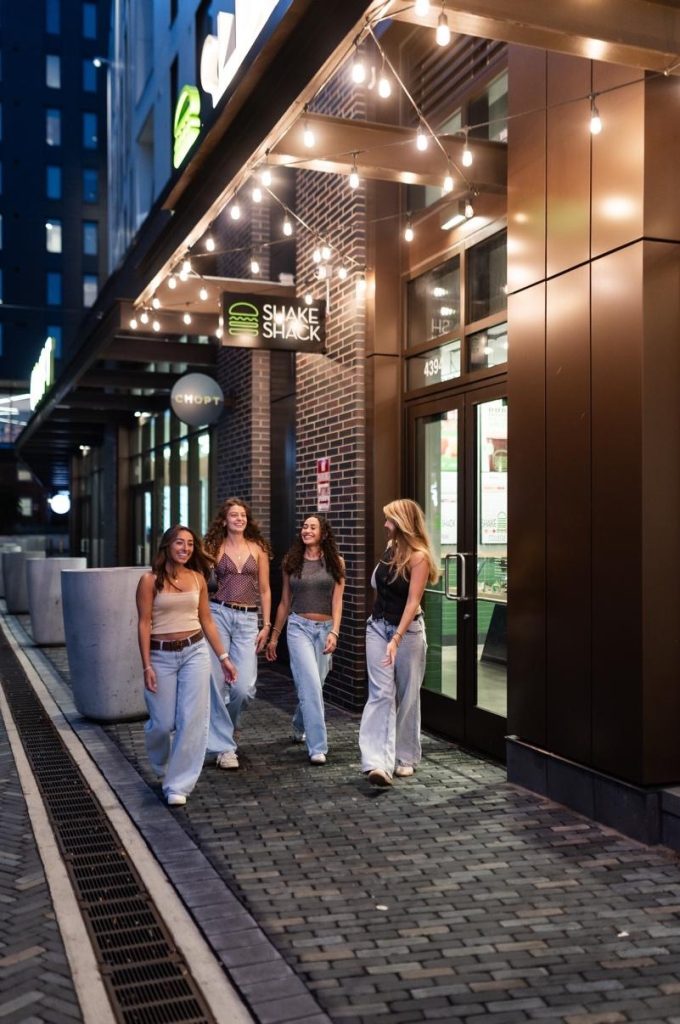Students walking in downtown College Park.