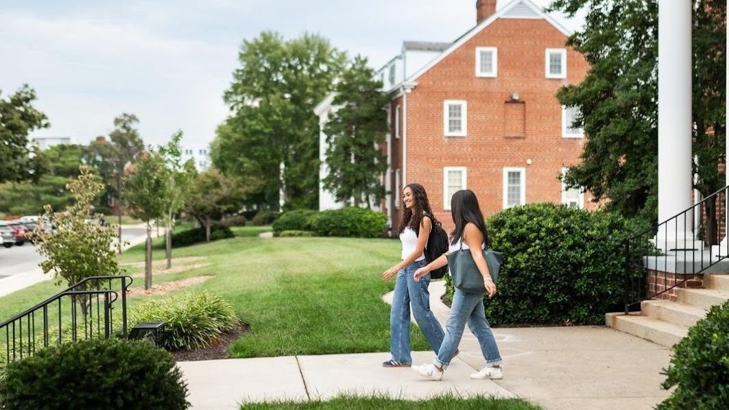 Students walking on Greek Row, near UMD campus.