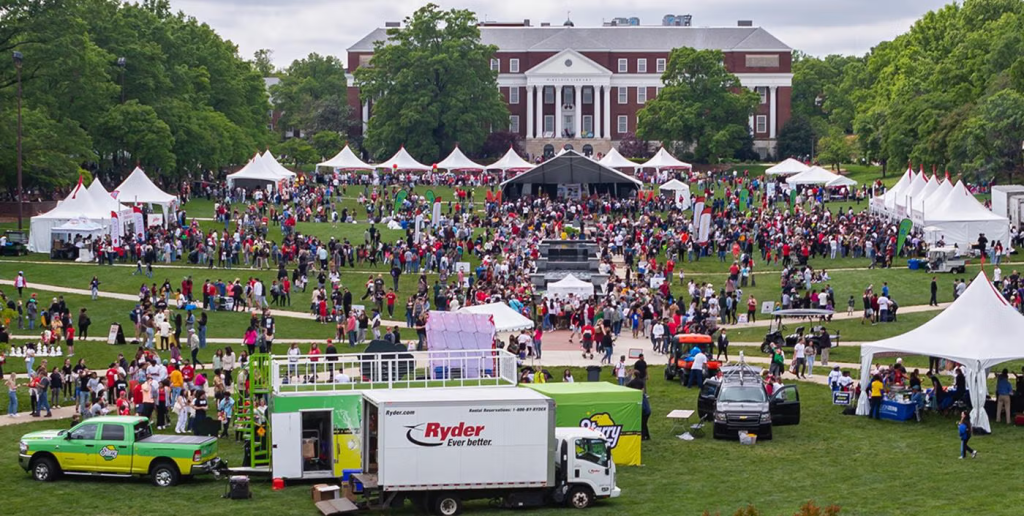 Tents set up around McKeldin Mall for Maryland Day. 