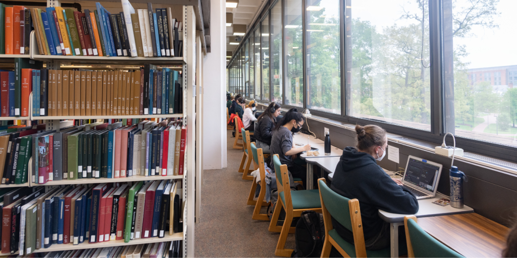 Students studying in McKeldin Library. 