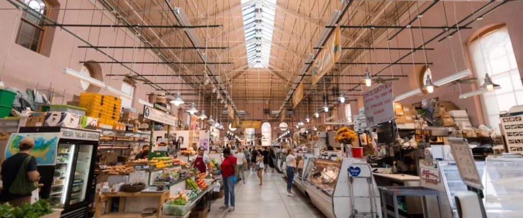Interior image of food vendors at Eastern Market.