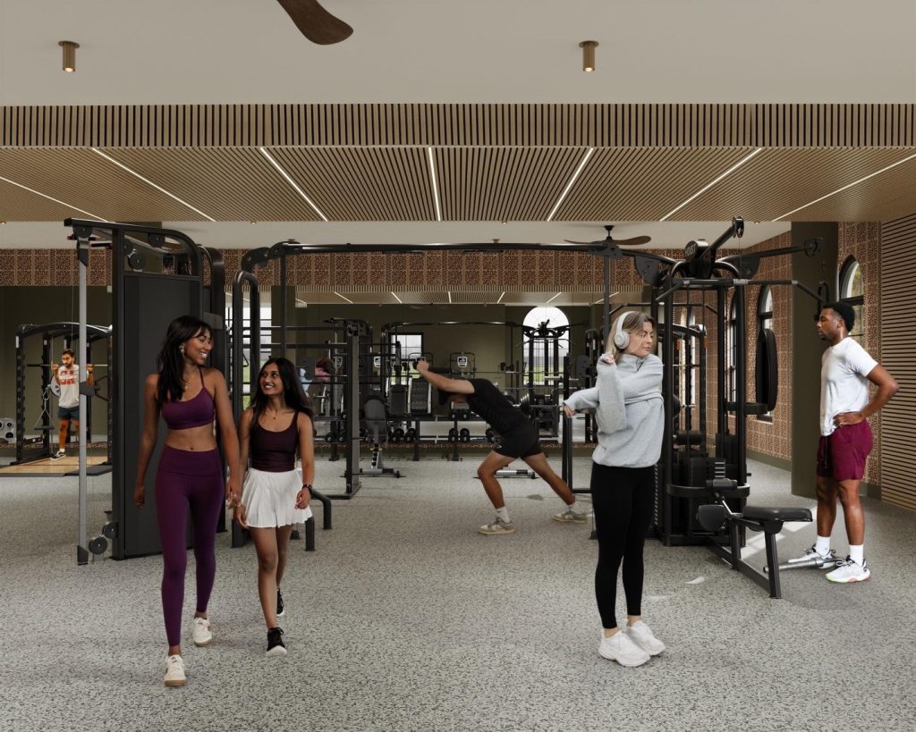 Rendering of Rambler College Park South’s fitness center.